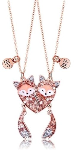 KEMUZ Freundschaftskette Fuchs Design Goldfarben für Mädchen, Symbolische BFF Kette mit Karabinerverschluss, Personalisierbares Geschenk für Beste Freundin, Geburtstag, Weihnachten