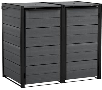 Koll Living Mülltonnenbox Hide Away | 480 Liter, flexibel erweiterbar | Stahlrahmen | mit Gasdruckfedern | Anthrazit | naturgetreue Holzoptik | wetterfest & wartungsfrei | belüftet