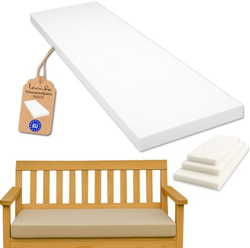 Leanbe Schaumstoffplatte – Polsterschaum Mittelhart N2237 – Schaumstoff Matratze, Möbelschaum, Zuschnitt – Polster Schaum für Sitzbank, Sofa, Palettenmöbel (150 x 50 x 5 cm)