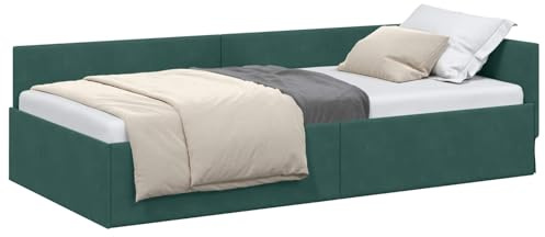 vidaXL Corner Bed Frame Other with Headboard Dark green 90 x 190 cm, Elegant Modern Bedroom Set, Breathable Material, Durable Corner Bed Frame, Ergonomic Design for Daily Rest and Nighttime Comfort