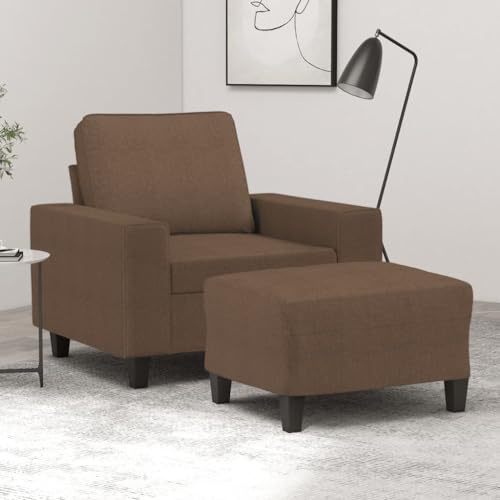 YuuSsea Sessel mit Hocker, Braun, 60 cm Sitzbreite, Stoffbezug, Metallgestell, Relaxliege für Wohnzimmer, Schlafzimmer, bequemes Entspannen