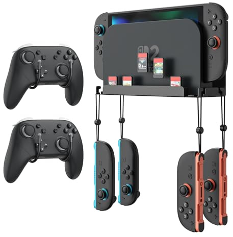 MoKo Wandhalterung für Nintendo Switch 2 2025, Metall Halterung | mit 4 Haken, Schnelle Wärmeableitung Löcher, Aufbewahrung des Switch 2 in der Nähe oder hinter dem Fernseher