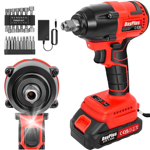 Lucn Cordless Impact Wrench, 1/2 Inch Driver, 450N.m High Torque Power Impact Driver Tool with 1.5Ah Battery, LED Light, Fast Charger & 14Sockets
