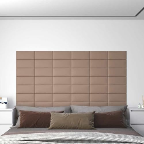 Wandpaneel Schalldämmung Wand,Wandpaneele 12 Stk. Cappuccino-Braun 30x15cm Kunstleder 0,54 m²,Wandverkleidung für Ein Warmes & Rustikales Wohngefühl
