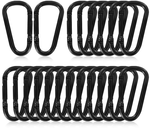 XHMAXE 20er Pack Karabinerhaken Schwarz, Aluminium Karabiner D-Ring Haken Schlüsselclip für Rucksack, Reisen und Outdoor-Abenteuer (D5 4.7cm)