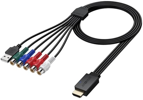 AUTOUTLET YPbPr zu HDMI Konverter, 1080P Component auf HDMI Video Audio Adapter, 60cm Weiblich 5RCA YPbPr-Kabel-Design, Kabeladapter für WII PS2 Xbox360 DVD zu HDTV Projektor Monitor(Nicht FÜR RGB)