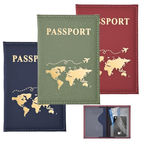 pelriox 3 Stück Reisepasshüllen, Reisepasshülle Kunstleder, Passport Holder PU Leder, geeignet für Familienreisen zur Aufbewahrung von Reisepässen und Kreditkarten