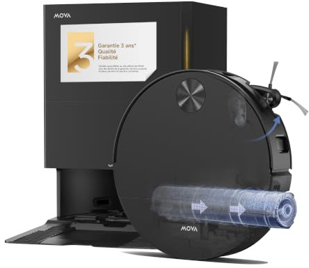 MOVA S70 Roller, Robot Aspirador, Negro | Rodillo de 27 cm, autolimpieza, mopa extensible, 28 kPa de succión, limpia bordes, se lava y seca con calor, cuerpo de 90 mm