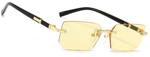 MEGAVOW Rahmenlose Rechteck Sonnenbrille, Brillenband, Vintage Retro Brillen für Damen Herren, Diamantschliff Gläsern, Gafas de sol mit Getönten, Klassische, Quadratische