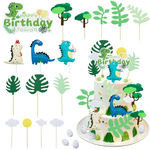 19 Stück Kuchendeko Dinosaurier Set,Dino Tortendeko,Tortendeko Dinosaurier,Dinosaur Cake Topper,Dino Geburtstag Deko,Kuchen Dekoration für Geburtstag Themed Party