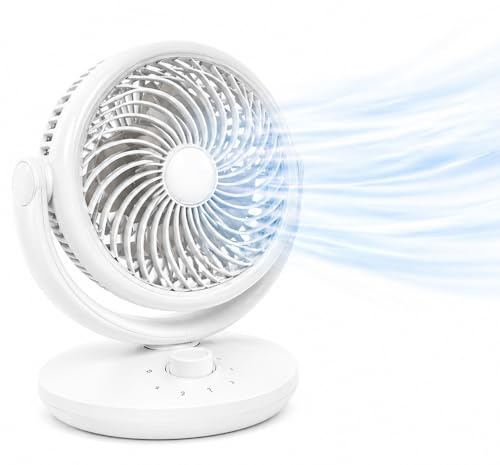 Air Circulator Fan, 26W Powerful Desk Fan with 3 Speeds, 70° Oscillation & 100° Tilt, Whole Room Airflow, Quiet Cooling Fan for Home & Office, White
