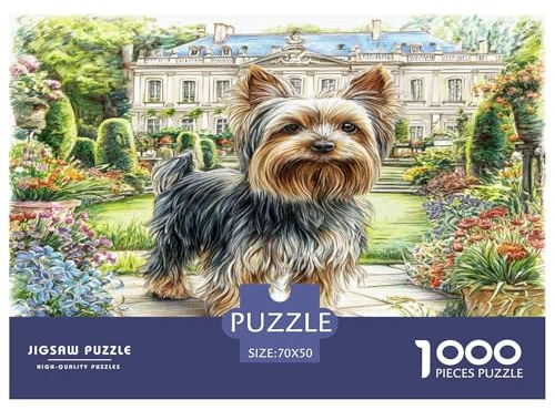 1000 Pieces Castle Garden Yorkshire Dog Jigsaw Puzzle for Adults Thickened paper Brain Training Home Wall Art Decoration Yorkshire Dog Puzzle 70x50cm/1000pcs