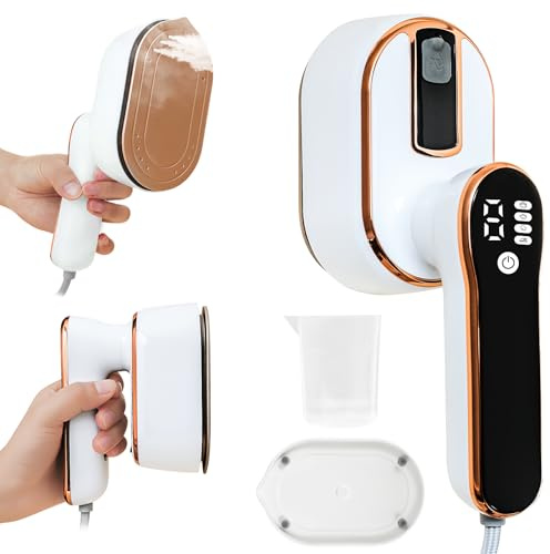 Travel Clothes Steamer with LCD Screen,Upgraded 2 in 1 Steam Handheld Clothing Wrinkles Remover for Garments,3 Steam Levels,100ML Water Tank, 20S Fast Heat-up,Iron for Office Travel Home (White)
