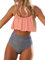CUPSHE Femme Bikini Bandeau à Volants Plissés Taille Haute Rayé Maillots de Bain 2 Pièces Rose XL
