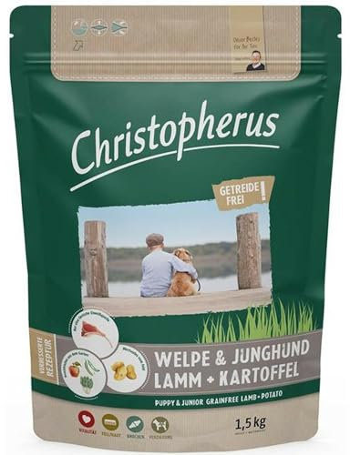 Christopherus Grainfree Trockenfutter für Welpen und Junghunde, Für kleine bis große Rassen, Lamm + Kartoffel, 1,5 kg