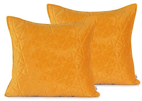 AmeliaHome 2 Kissenbezüge 45x45 cm honiggelb Steppung Velvet Samt Laila