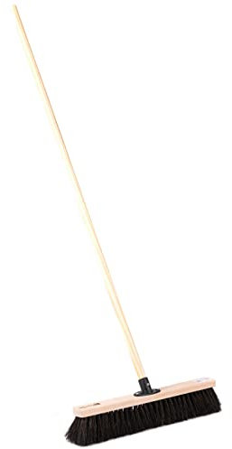 BawiTec Echt Arenga-Besen mit Holzstiel Arenga-Naturfaser-Borsten Breite 40cm Stiel-Länge 140cm mit Kunststoff-Stielhalter,Nass-und Öl-beständig,Kehrbesen,Profi-Straßenbesen,Industriebesen,Arengabesen