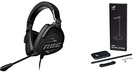 ASUS ROG Delta S Animate - Auriculares Ligeros para Gaming con USB-C, Dos Pantallas Anime Matrix ROG Metal Stand - Soporte metálico para Auriculares ROG Gaming