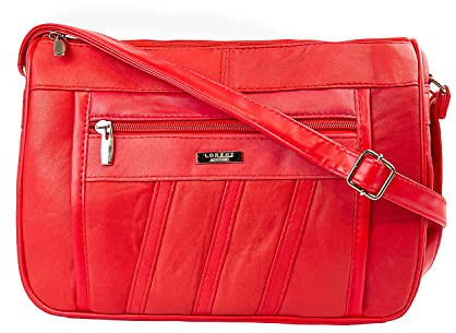 Woodland Leather s Crossbody-Taschen für Damen, 100% echtes Leder Schultertasche mit verstellbarem Riemen, mehrere Fächer, Crossover-Handtaschen für Frauen in Marineblau, Schwarz, rot, Medium