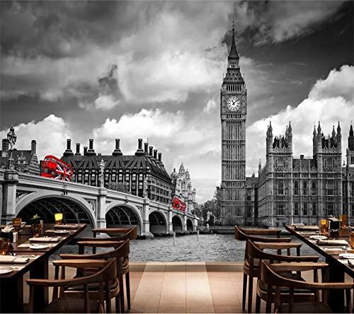TANYANG Benutzerdefinierte Tapete 3D-Wandbild Nostalgischer Retro-London-Turm Big Ben City Street Wandbild Wohnzimmer Tv-Hintergrundtapete 200Cm(W)×140Cm(H)