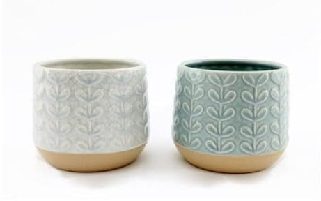 Juego de 2 Macetas Redondas Pequeñas Jardineras con Efecto de Cerámica Agrietada Contemporánea, 11 cm