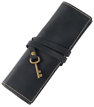 DONGKER Federmappe Leder, Vintage Stiftemappe, Retro Federtasche Schlamperrolle Stifteetui für Damen und Herren zur Schule, Büro und Arbeit