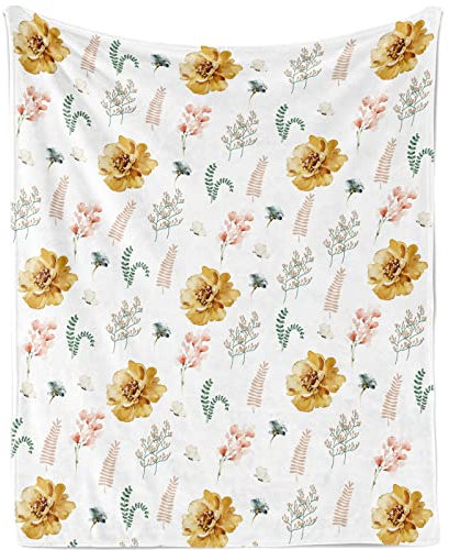 Decke Blume Kuscheldecke, Flauschig Blume Kuscheldecke für Mädchen Frauen, Weich Plüsch Warm Wildblumen Wohndecke Blumen Flanell Fleecedecke Geschenk für Sofadecke Couch Decke, 140x180cm
