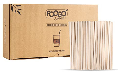 FOOGO Green 2000pcs Wooden Coffee Stirrers, Regular 14cm / 5.5, FSC® Certified, Cocktail Stirrers, Wooden Sticks for Craft, for Cold and Hot Drinks, Eco-Friendly, Compostable and Sturdy
