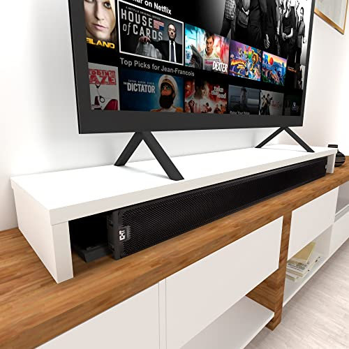 Henor Doppelter TV Riser aus FSC® Holz, 160 x 35 x 15 cm, mattweiß. Unterstützt +100 kg.