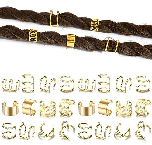 Niuhong 24 Pcs Bijoux Dreadlocks Pinces Cheveux Tresses Poignets Cheveux Tressés Anneaux Cheveux Tresses Vikings Tresses Loc Cheveux Anneaux Cheveux Accessoires Cheveux Femmes Et Filles (Or)