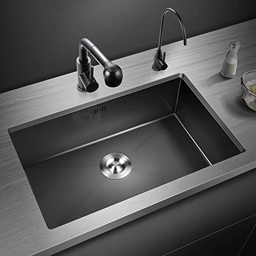 WhfPs Fregadero de Cocina Fregadero Grande Fregadero bajo encimera de Cocina de un Solo Lavabo de Acero Inoxidable Calibre 18 con Accesorios (Color: Negro, Tamaño: 76 * 42 * 20cm)