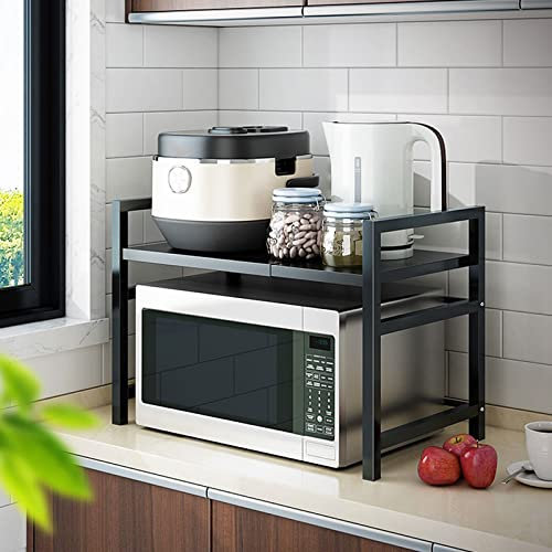 Soporte Microondas Encimera Pesada, Estantería for Microondas Cocina De Rejilla Del Horno, Soporte Telescópico for Microondas, Rejilla Metálica for Horno Microondas Sobre Encimera,negro Estante de Mic