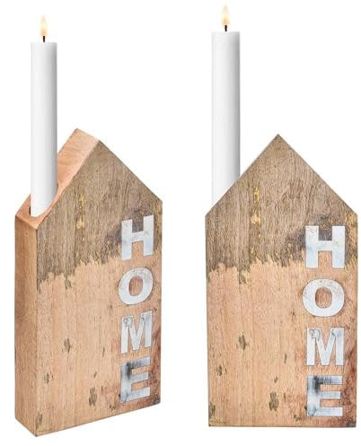 Marrakesch 2er Set Moderne Kerzenhalter Home Haus aus Holz 26cm Gross – Deko Aufsteller Modern als Tischdeko
