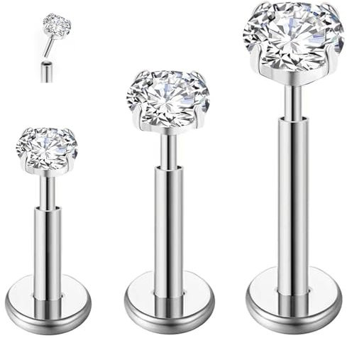 ESHIONER G23 Titan Piercing Schmuck Ohr Helix Labret Lippe Lippenpiercing Tragus Bar Stecker Knorpel Ohrpiercing Medusa Ashley Hypoallergen Silber 16g 6mm 8mm 10mm Gewindelose Push In Flat Back Studs
