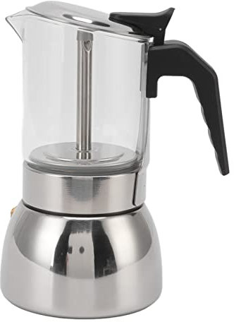 Fdit Moka Pot, Stainless Steel & Glass Maker, Italian Style Coffee Brewer with Pressure Valve, Supports Various Heating Options (300ML)