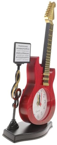 Alipis Gitarre Wecker Musiknotenuhr Gitarrenuhr Kreative Uhr Gitarrenwecker Feiertagsmusikuhr Dekorative Hausuhr Dekorative Tischuhr Nachttischuhr Schallplattenuhr Aus Vinyl Rot Plastik
