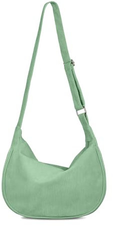 FITDON Halbmond Tasche Damen Crossbody Schultertasche, Hobo Casual Crossbody Bag Cord Umhängetasche mit verstellbarer Schultergurt, Hellgrün