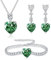 Glintara Schmucksets Silber 925 Damen, 3 Stück Herz Halskette Ohrringe Armband Set mit Grün Zirkonia, Herz Schmuck Set - Anhänger mit 45cm Silberkette & Hängeohrringe & Armkette mit Geschenkbox