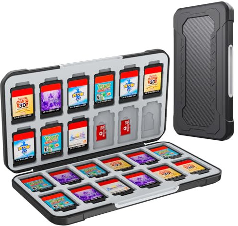 HEIYING Switch Game Case for Nintendo Switch 2/Lite/OLED, Black Memory Storage Holder Case with 24 Game Card Slots and 24 Micro SD Cards Slots