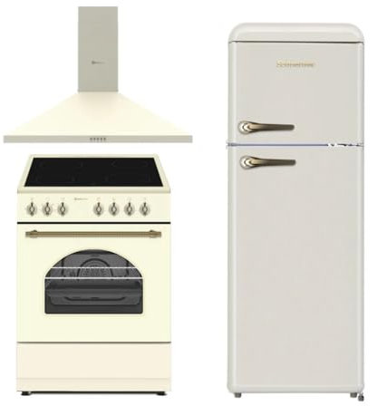 SOLTHERMIC PACK 3 EN 1 CREMA RÚSTICO COCINA VTC XL 60 CM CON HORNO AMPLIO + CAMPANA DECORATIVA 60 CM Y FRIGORIFICO 2P F2PR147C 1,47 x 55 gran capacidad de HASTA 220L y bajo consumo