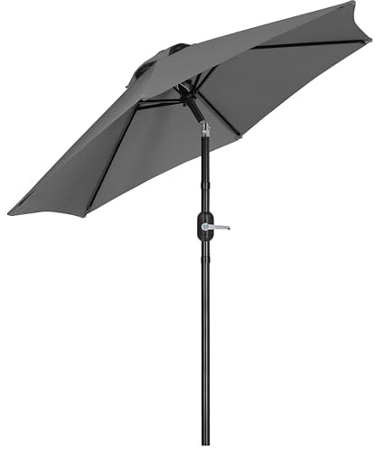 Yaheetech Ombrellone da Giardino 226 cm con 6 Stecche in Poliestere e Metallo Inclinabile Protezione UV Cortile Piscina Esterno Grigio