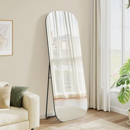 SONGMICS Ganzkörperspiegel, 160 x 50 cm, Standspiegel mit runden Ecken, Rahmen aus Aluminiumlegierung, Hartglas, für Schlafzimmer, Wohnzimmer, Garderobe, tintenschwarz LFM029B01