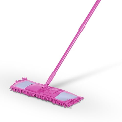 Bestlivings Bodenwischer Set ( Pink ) mit Chenille Bezug - Wischmopp mit Fußklick 360 Grad Gelenk für alle Ecken - Komfort Bodenreiniger Flachmopp Wischmopp