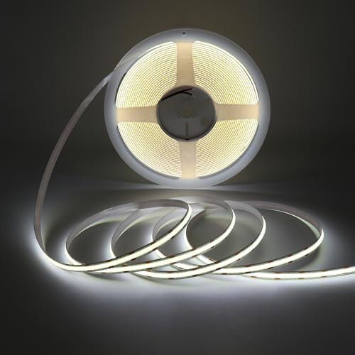 COB LED Lichtband 10m 12V Kaltweiß 6000K, 312LED/m Punktfreies Licht | Hochhell & Energiesparend, Starke Haftung, Zuschneidbar, CRI>90, Für Innenbeleuchtung (ohne Netzteil & Steuerung)
