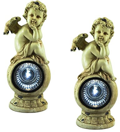 Dapo 2 x Gartendekoration Figur Engel sitzend Gartenfigur Dekoration für Garten, Terrasse, Hauseingang Geschenk