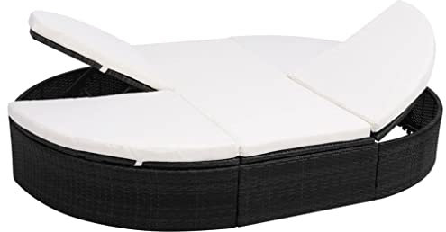 vidaXL Sonnenliege mit Auflage Gartenliege Gartenmöbel Liege Strandliege Relaxliege Freizeitliege Liegestuhl Rattanmöbel Poly Rattan Schwarz