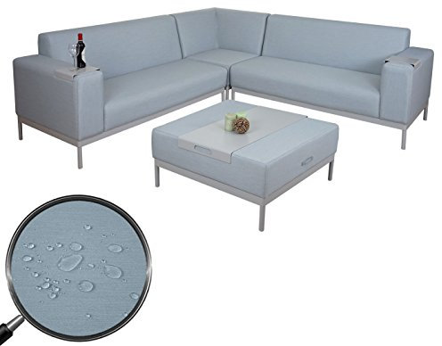 Mendler Ecksofa HWC-C47, Sofa Loungesofa Couch, Stoff/Textil Indoor wasserabweisend 245cm - blau mit Ablage