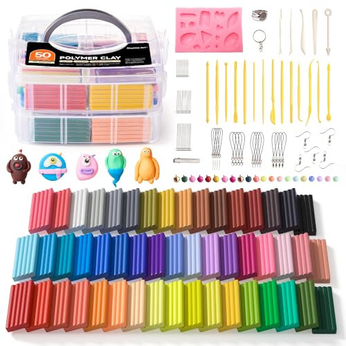 Shuttle Art Polymer Clay Set, 50 Farben Knete Set, Modelliermasse ofenhärtend, 19 Schnitzwerkzeuge und 10 Arten Zubehör, Kinderknete, Modellierknete