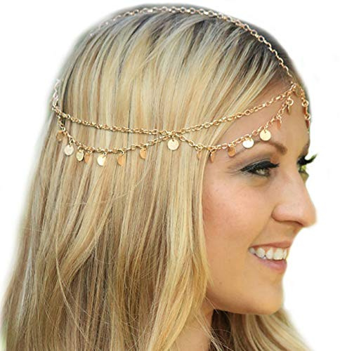 Ouken Gold Böhmische Art Kreis Pailletten Kette Schmuck Stirn Haar Band Schließe Retro Haarschmuck