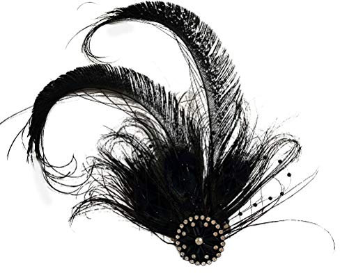 FENICAL Künstliche Feder Haarclip Fascinator 20er Jahre Haarspange Gatsby Kostüm Flapper Haarschmuck (Schwarz)